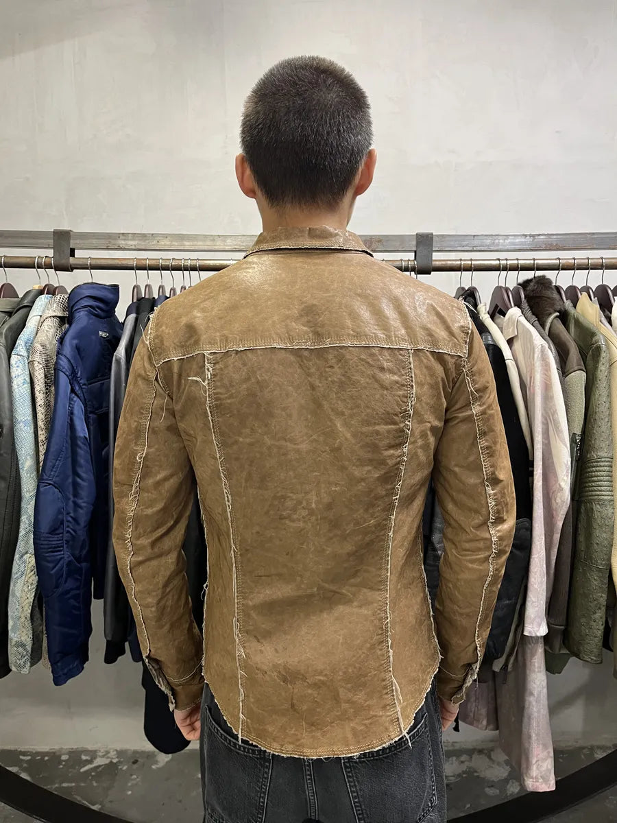 2000s Dolce & Gabbana Beige Leather Shirt Jacket gEkbEeJ 3