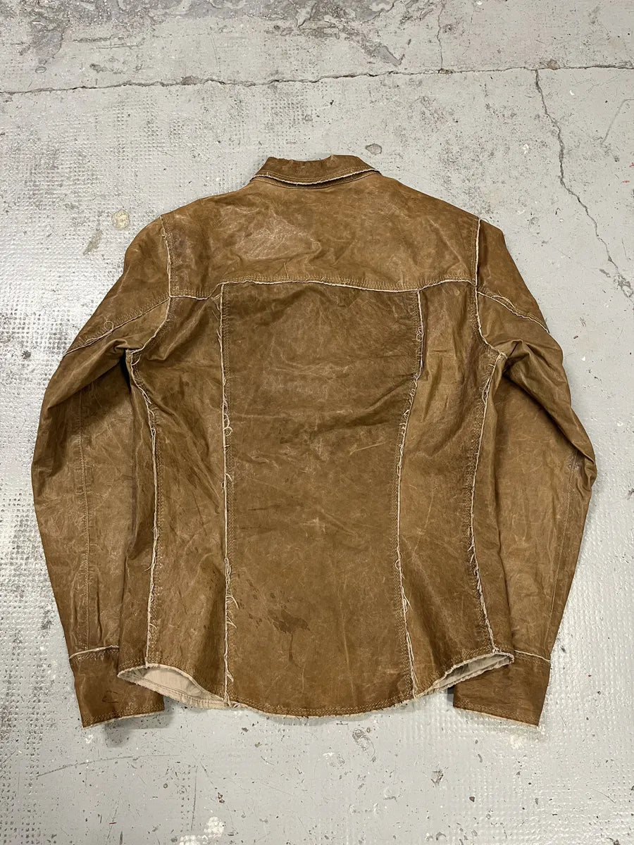 2000s Dolce & Gabbana Beige Leather Shirt Jacket gEkbEeJ 4