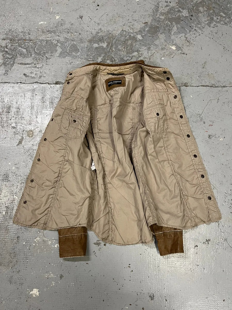 2000s Dolce & Gabbana Beige Leather Shirt Jacket gEkbEeJ 5