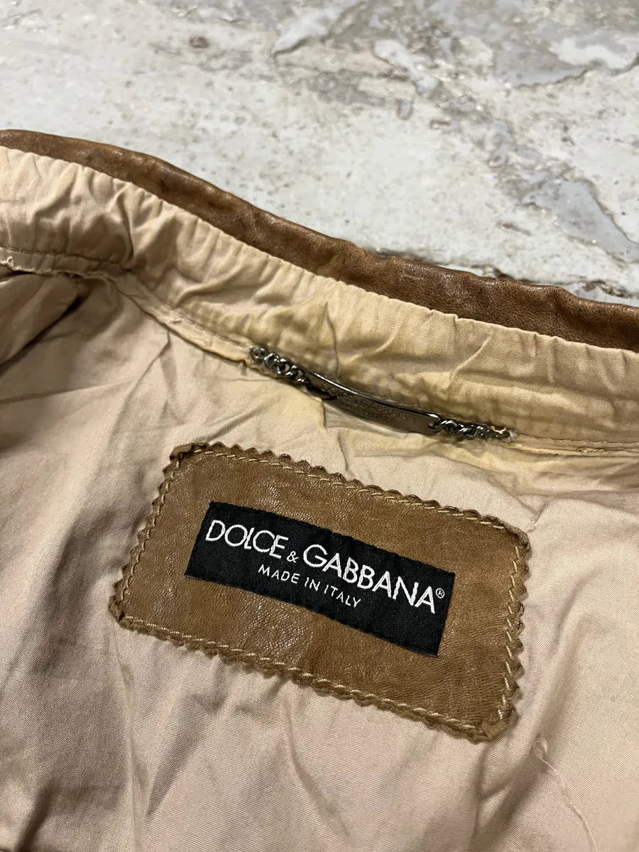 2000s Dolce & Gabbana Beige Leather Shirt Jacket gEkbEeJ 6