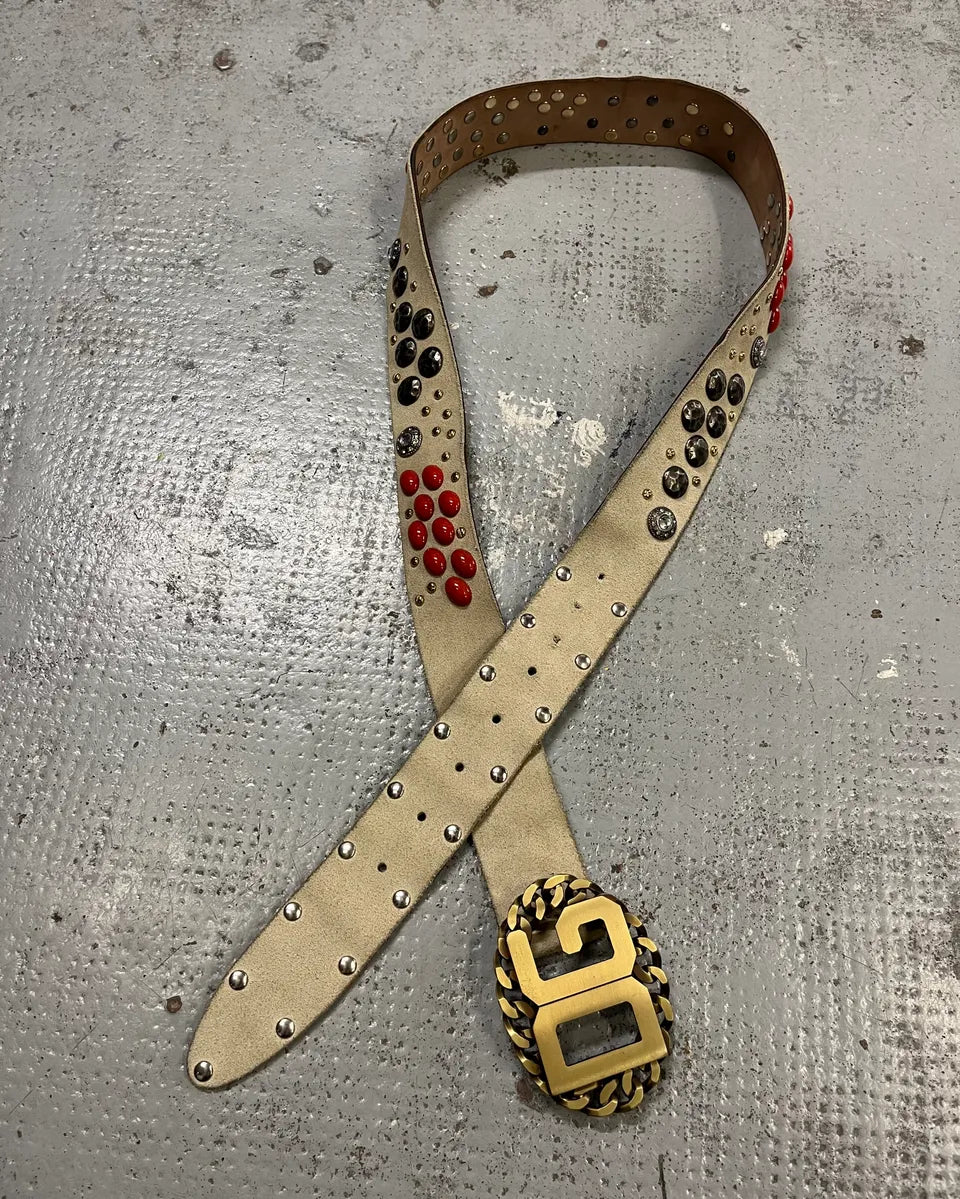 2000s Dolce & Gabbana Beige Leather Studded Belt ECxvEZk 1