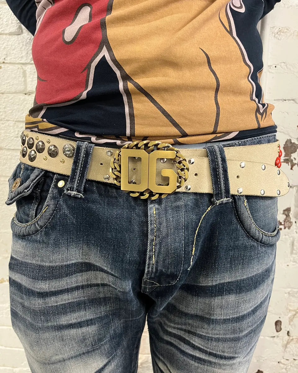 2000s Dolce & Gabbana Beige Leather Studded Belt ECxvEZk 2