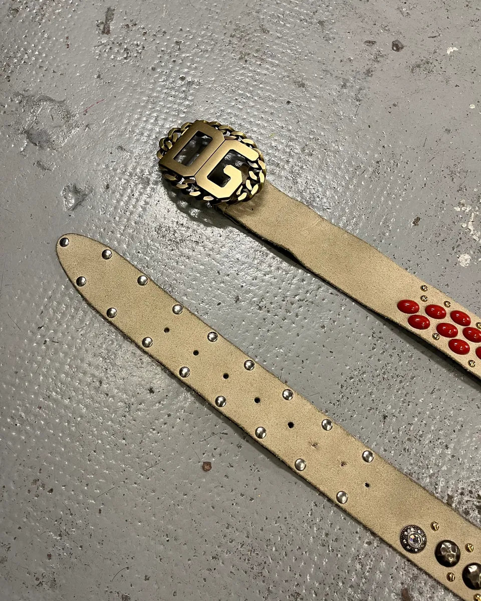 2000s Dolce & Gabbana Beige Leather Studded Belt ECxvEZk 3