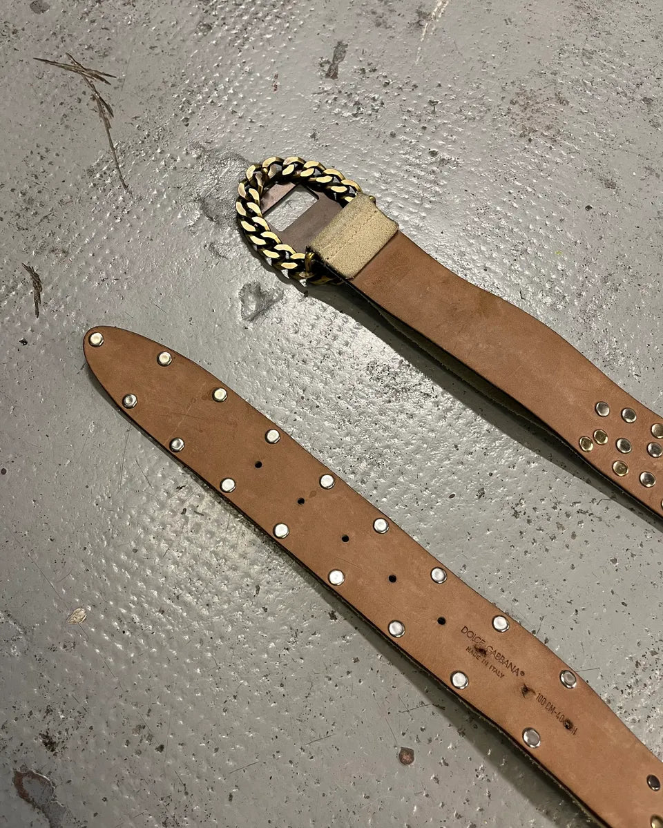 2000s Dolce & Gabbana Beige Leather Studded Belt ECxvEZk 4