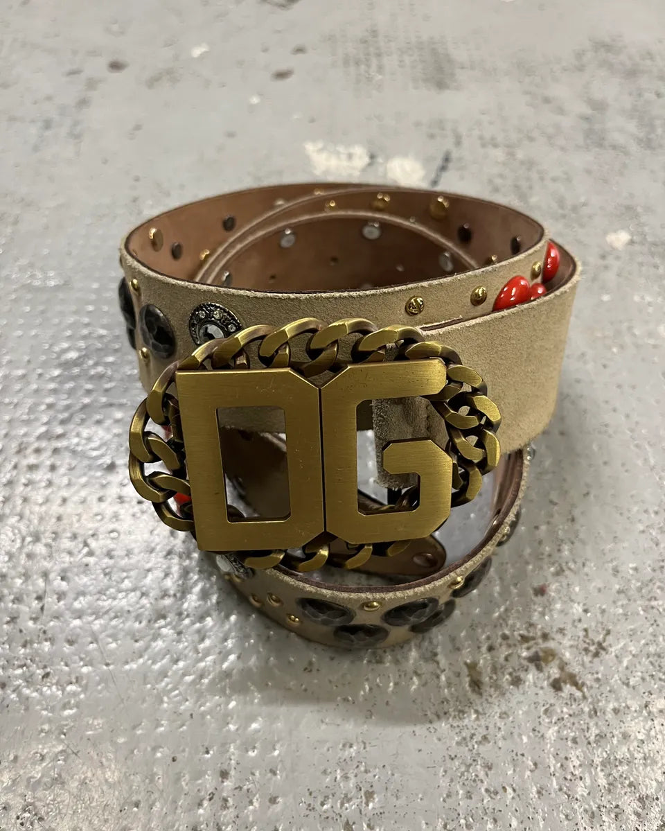 2000s Dolce & Gabbana Beige Leather Studded Belt ECxvEZk 5