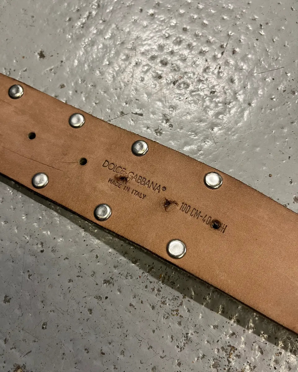 2000s Dolce & Gabbana Beige Leather Studded Belt ECxvEZk 8