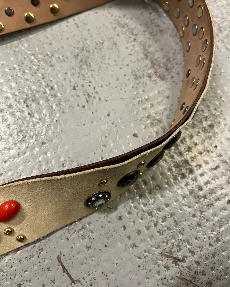 2000s Dolce & Gabbana Beige Leather Studded Belt ECxvEZk 9