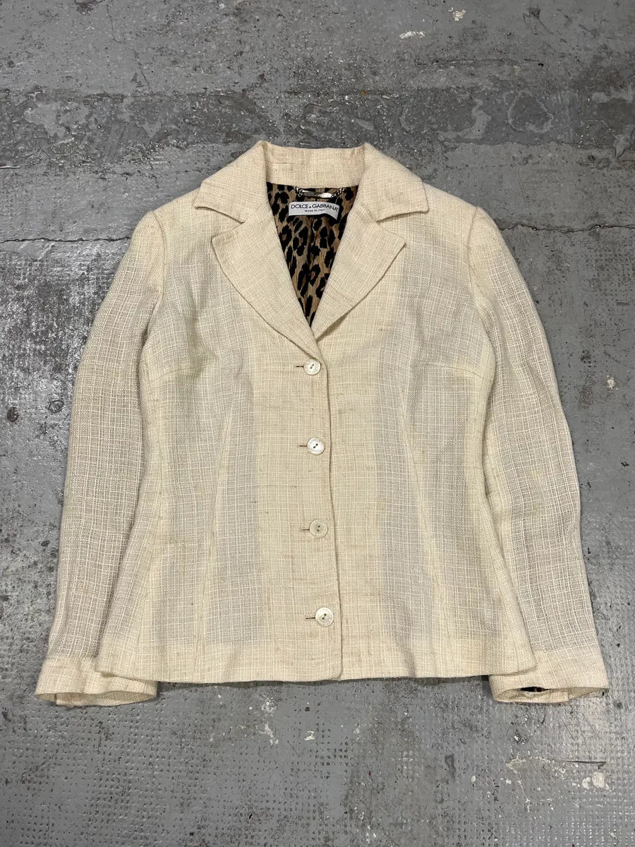 2000s Dolce & Gabbana Beige Linen Blazer Jacket MLIYaSg 0