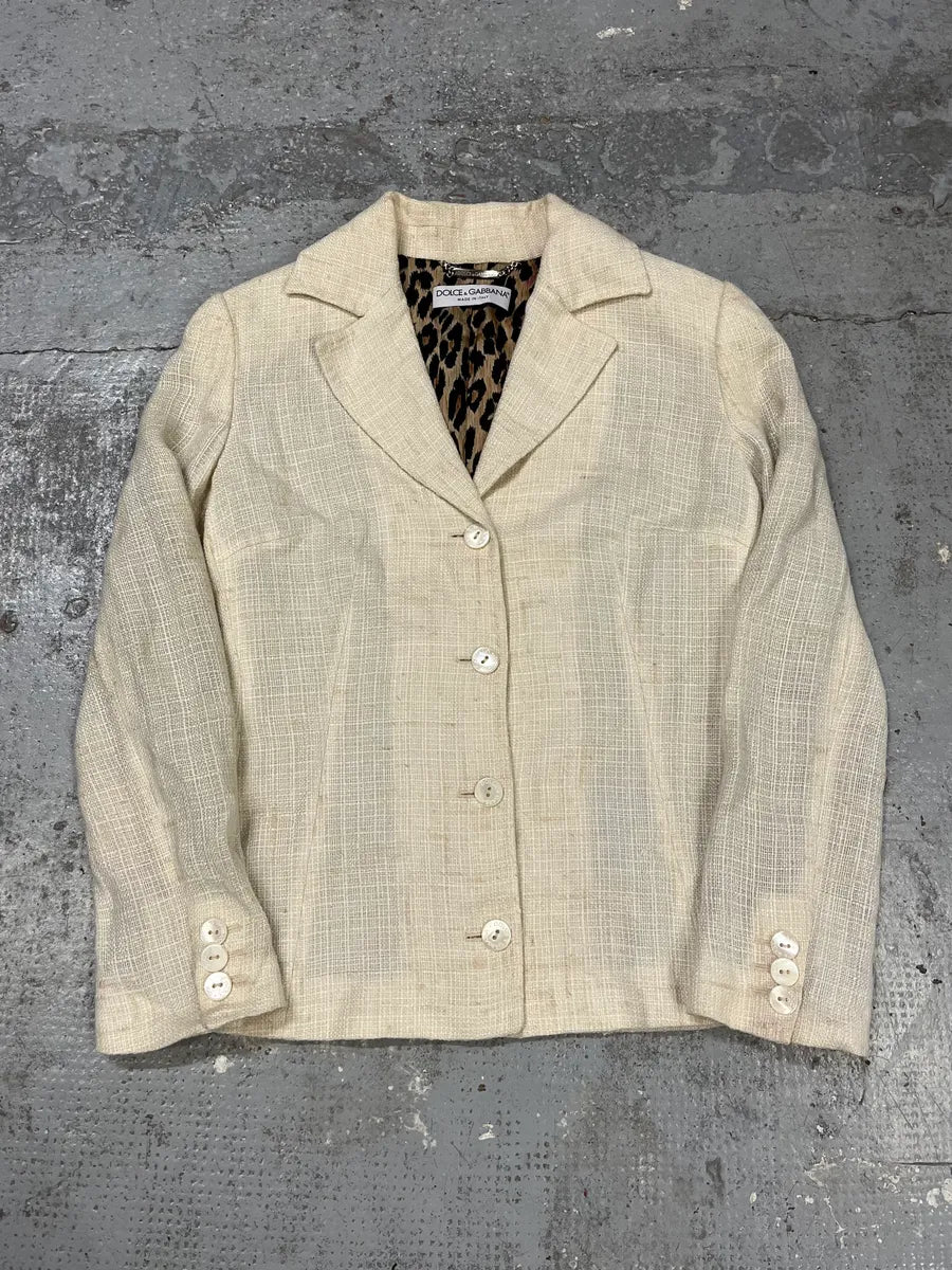 2000s Dolce & Gabbana Beige Linen Blazer Jacket MLIYaSg 1