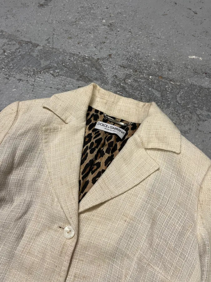 2000s Dolce & Gabbana Beige Linen Blazer Jacket MLIYaSg 2