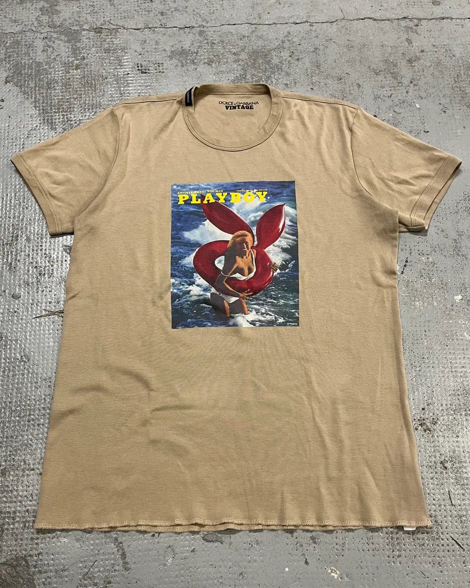 2000s Dolce & Gabbana Beige Playboy Graphic T-Shirt bKXgKYV 0
