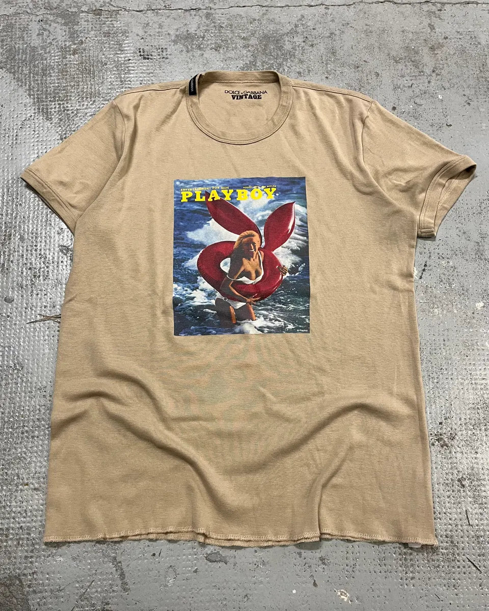 2000s Dolce & Gabbana Beige Playboy Graphic T-Shirt bKXgKYV 3