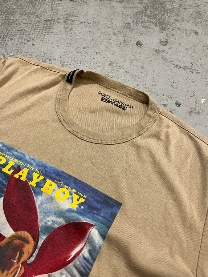 2000s Dolce & Gabbana Beige Playboy Graphic T-Shirt bKXgKYV 4