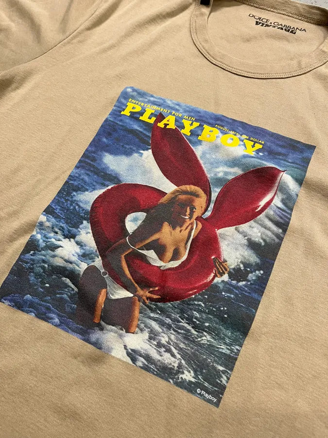 2000s Dolce & Gabbana Beige Playboy Graphic T-Shirt bKXgKYV 5