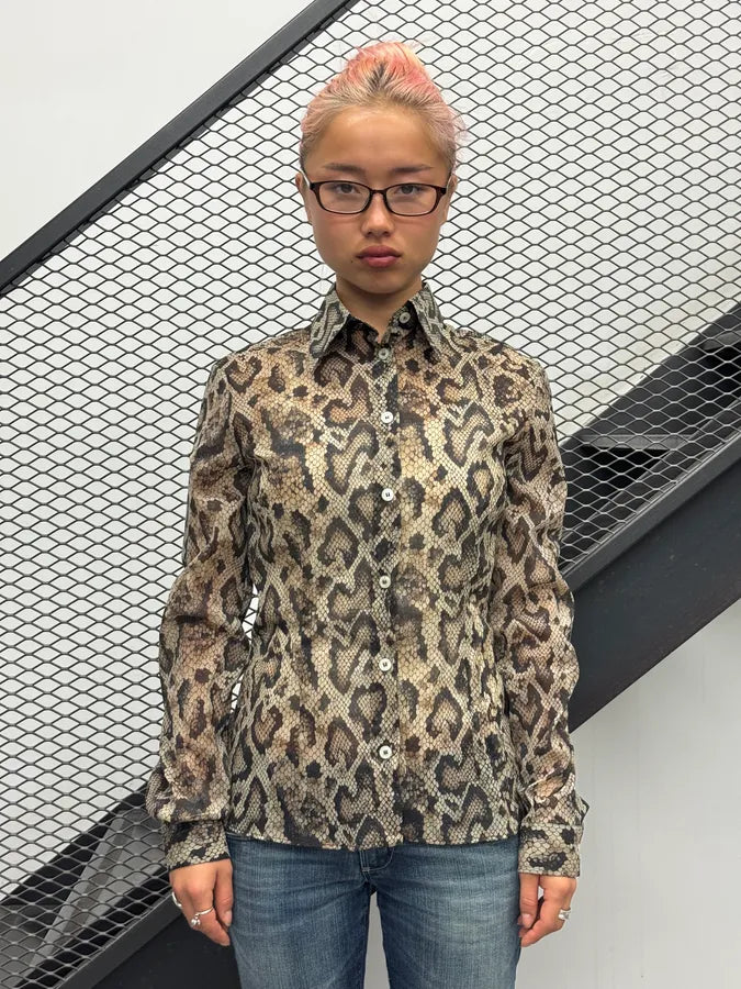 SS1999 Dolce & Gabbana Beige Python Effect Soft Shirt kDagLdW 1