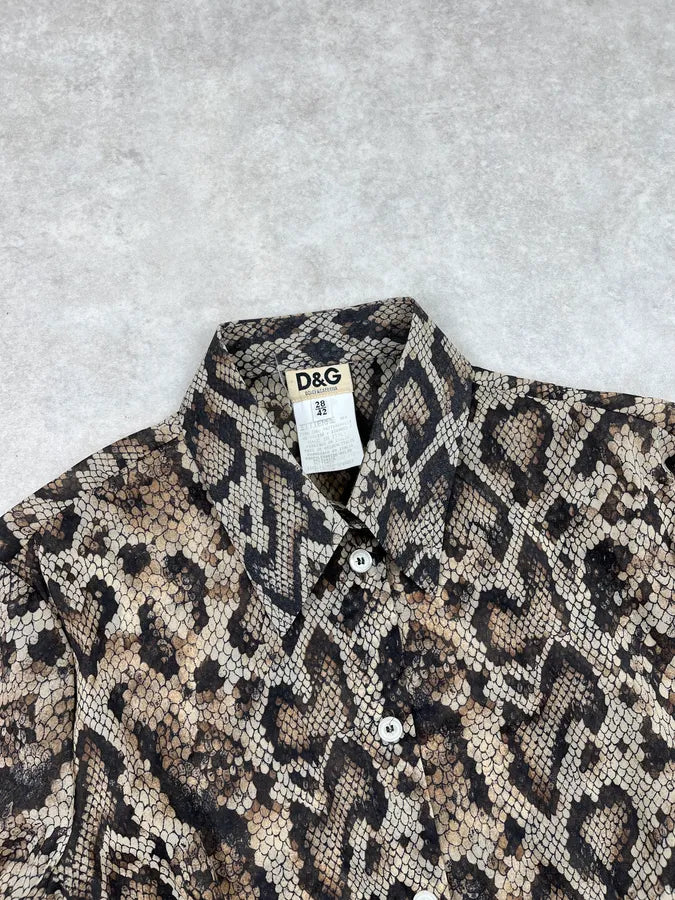 SS1999 Dolce & Gabbana Beige Python Effect Soft Shirt kDagLdW 4