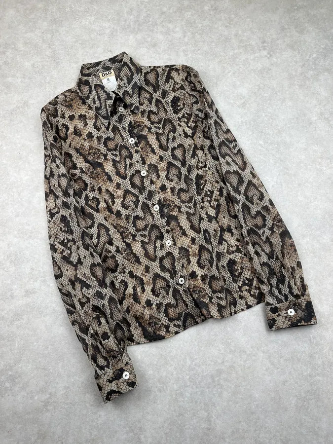 SS1999 Dolce & Gabbana Beige Python Effect Soft Shirt kDagLdW 3