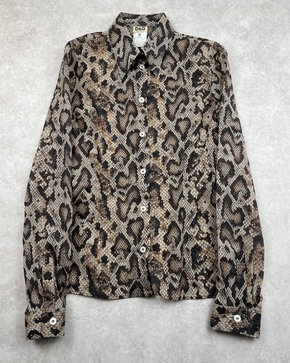 SS1999 Dolce & Gabbana Beige Python Effect Soft Shirt kDagLdW 0