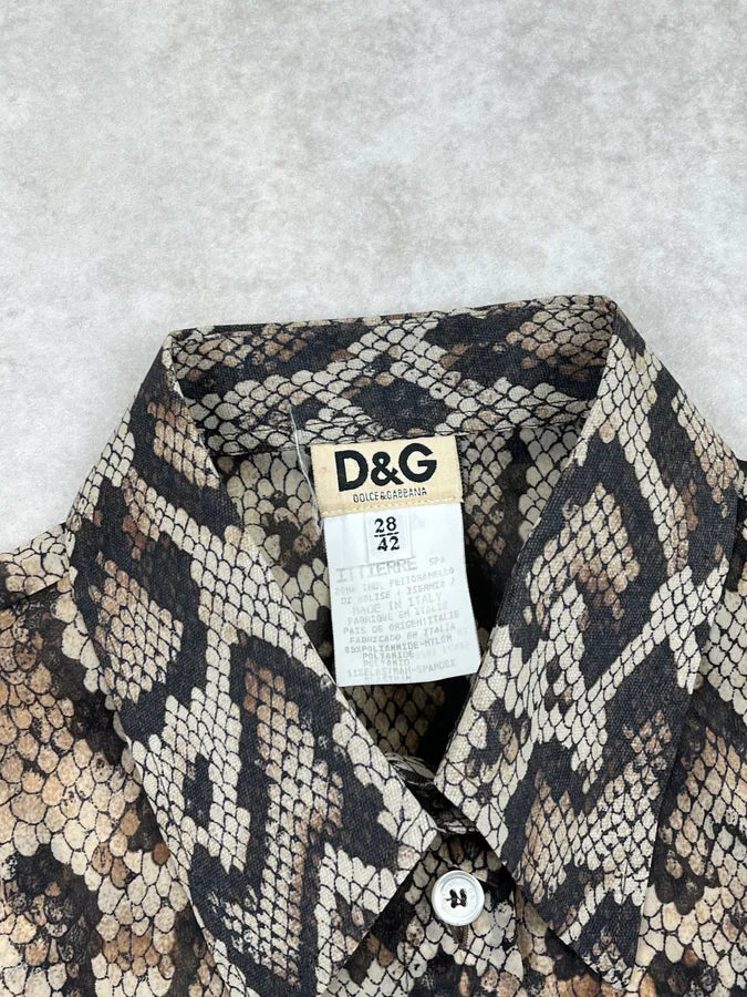 SS1999 Dolce & Gabbana Beige Python Effect Soft Shirt kDagLdW 7
