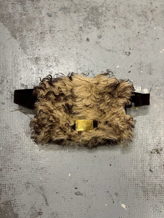 2000s Dolce & Gabbana Beige Shearling Fur Leather Waist Bag ajByChx 0