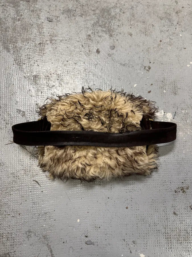 2000s Dolce & Gabbana Beige Shearling Fur Leather Waist Bag ajByChx 2