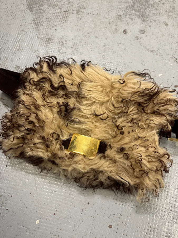 2000s Dolce & Gabbana Beige Shearling Fur Leather Waist Bag ajByChx 3