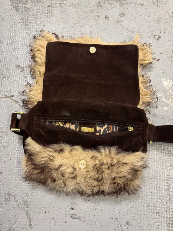 2000s Dolce & Gabbana Beige Shearling Fur Leather Waist Bag ajByChx 6
