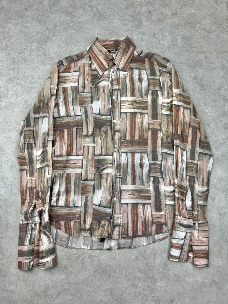 SS2002 Dolce & Gabbana Beige Trompe l’Oeil Framework Shirt mnMgNaD 0