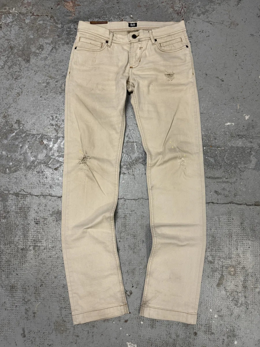 2000s Dolce & Gabbana Beige Slim Distressed Pants gFYrNKk 0