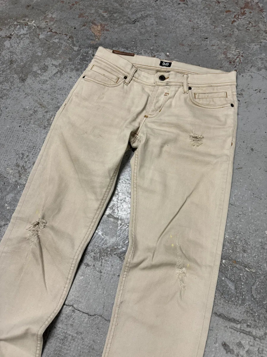 2000s Dolce & Gabbana Beige Slim Distressed Pants gFYrNKk 7