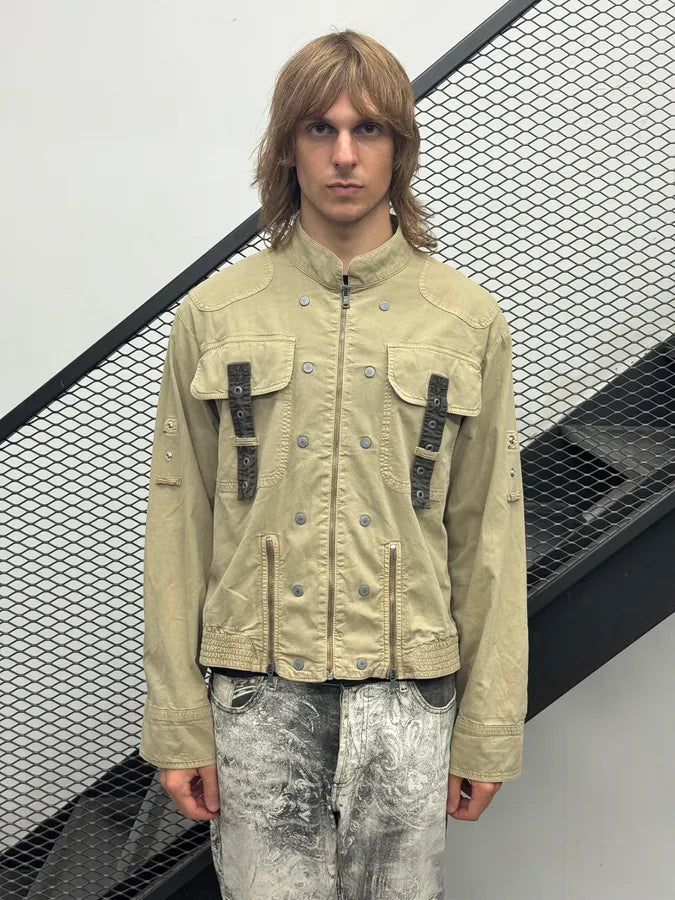 SS2004 Dolce & Gabbana Beige Straps Parachute Cargo Jacket xucdHze 0