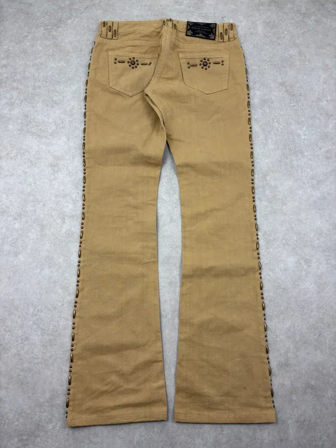2000s Dolce & Gabbana Beige Studded Flared Pants fkmDHol 5