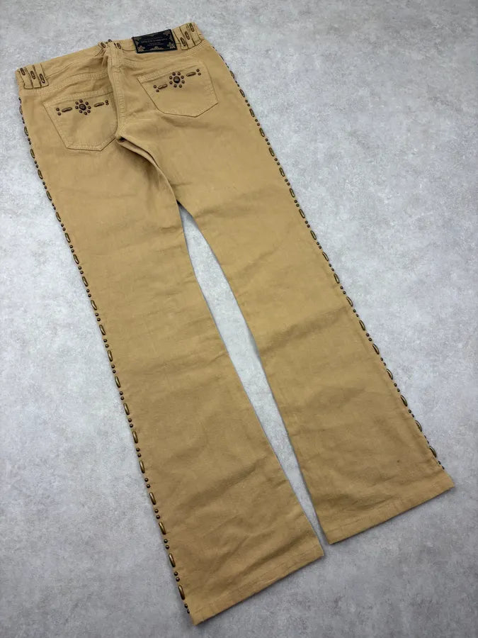 2000s Dolce & Gabbana Beige Studded Flared Pants fkmDHol 6