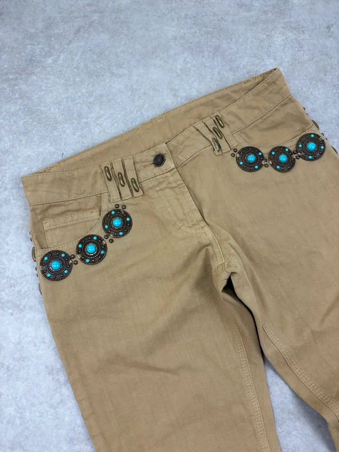 2000s Dolce & Gabbana Beige Studded Flared Pants fkmDHol 4