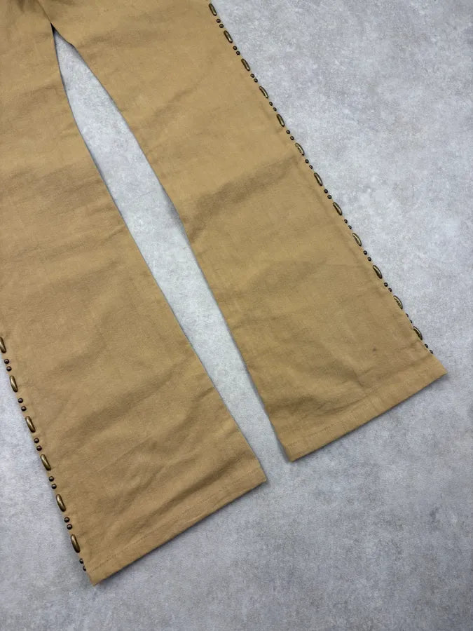 2000s Dolce & Gabbana Beige Studded Flared Pants fkmDHol 8