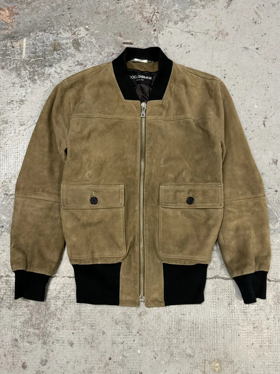 2000s Dolce & Gabbana Beige Suede Leather Jacket arECZHJ 0