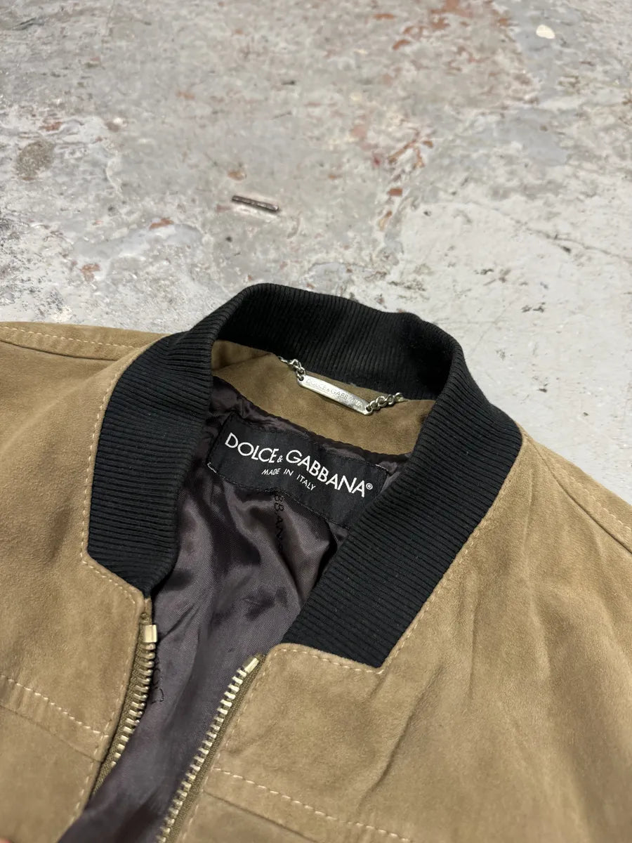 2000s Dolce & Gabbana Beige Suede Leather Jacket arECZHJ 10