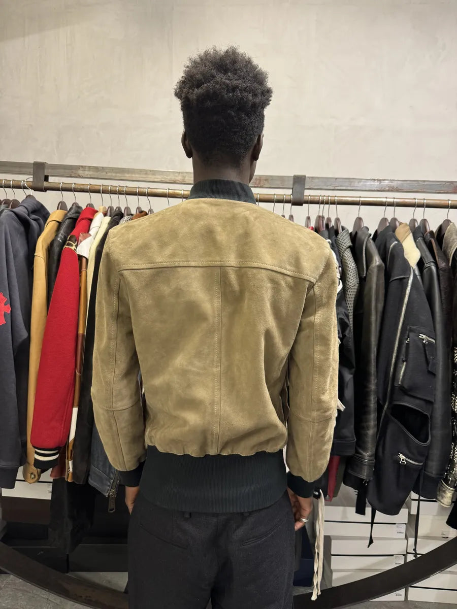 2000s Dolce & Gabbana Beige Suede Leather Jacket arECZHJ 2