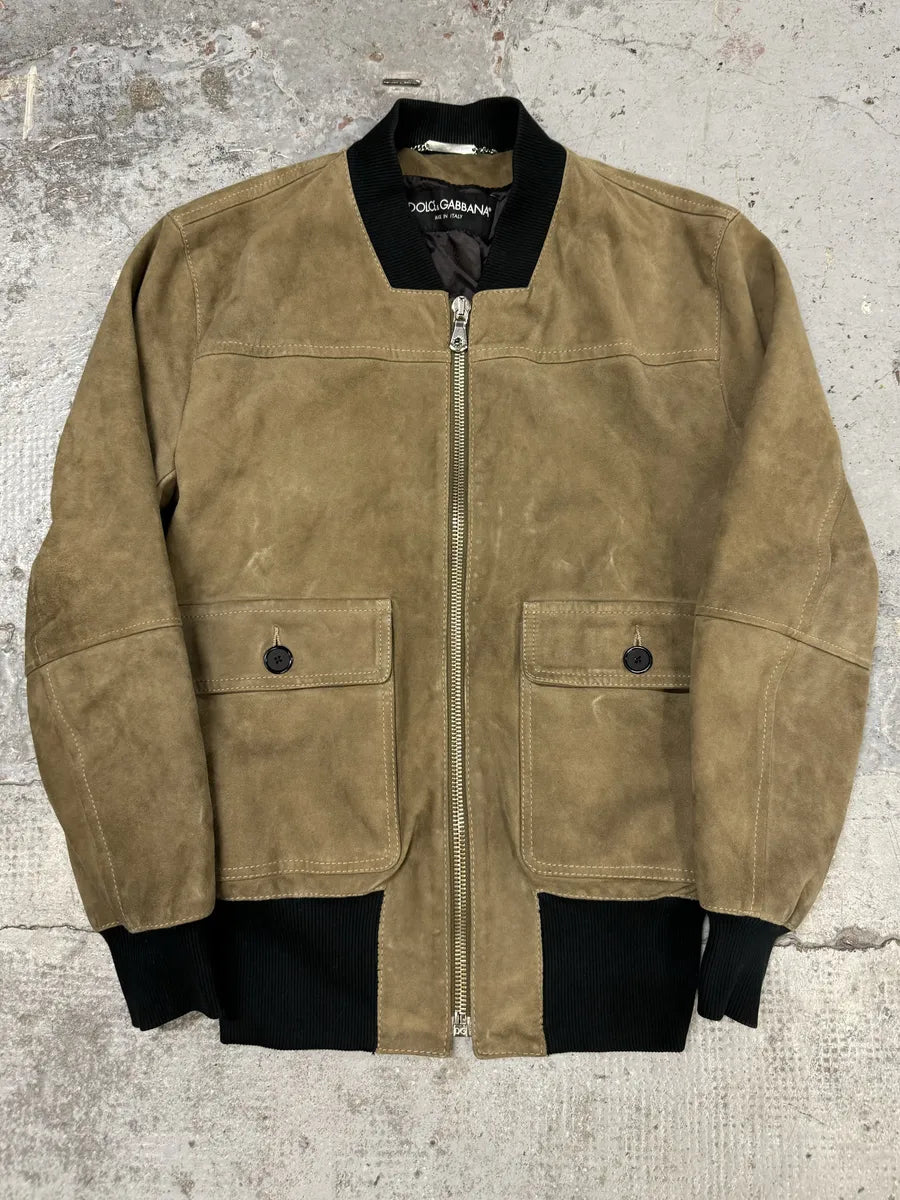2000s Dolce & Gabbana Beige Suede Leather Jacket arECZHJ 6
