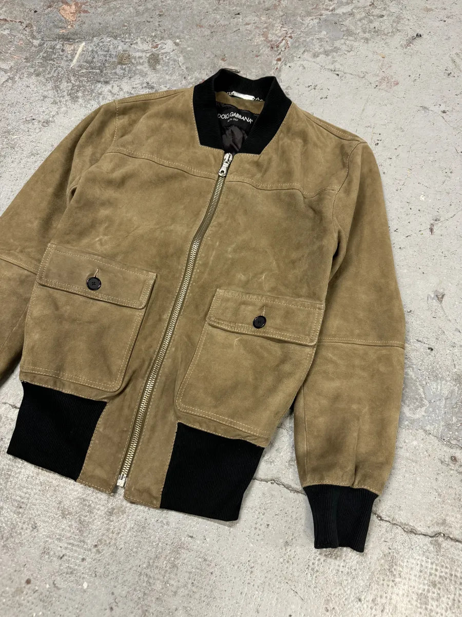 2000s Dolce & Gabbana Beige Suede Leather Jacket arECZHJ 7