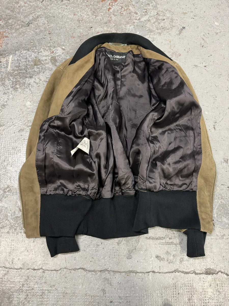 2000s Dolce & Gabbana Beige Suede Leather Jacket arECZHJ 9