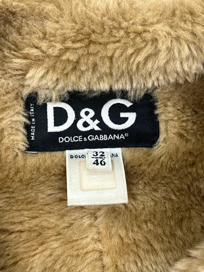 2000s Dolce & Gabbana Beige Suede Leather Shearling Jacket kTUCuhB 9