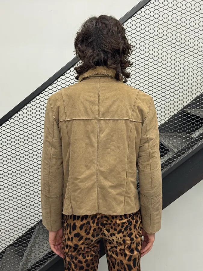 2000s Dolce & Gabbana Beige Suede Leather Shearling Jacket kTUCuhB 2