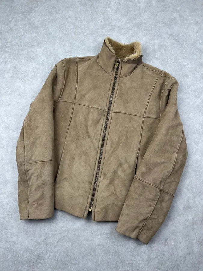 2000s Dolce & Gabbana Beige Suede Leather Shearling Jacket kTUCuhB 4