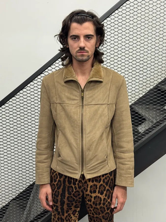 2000s Dolce & Gabbana Beige Suede Leather Shearling Jacket kTUCuhB 1