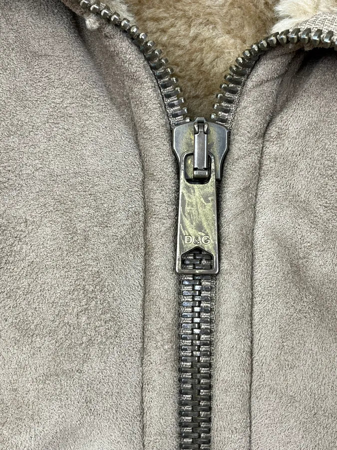 2000s Dolce & Gabbana Beige Suede Leather Shearling Jacket kTUCuhB 8