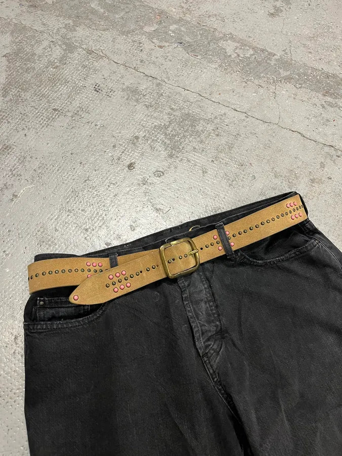 2000s Dolce & Gabbana Beige Suede Leather Studded Belt CbEwxXY 0