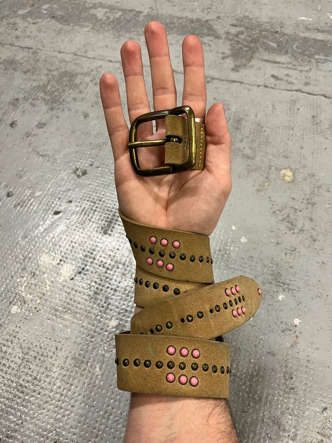 2000s Dolce & Gabbana Beige Suede Leather Studded Belt CbEwxXY 1