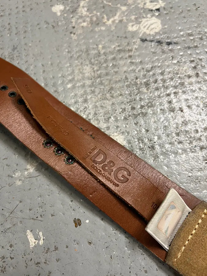 2000s Dolce & Gabbana Beige Suede Leather Studded Belt CbEwxXY 8