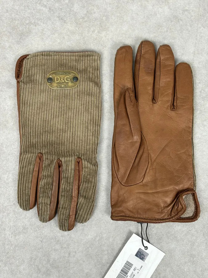 2000s Dolce & Gabbana Beige Velvet & Leather Hybrid Gloves HbDpUYf 4